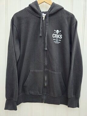 Crooks & Castles Black Zip Up Hoodie White Chest Logo Mens Large
